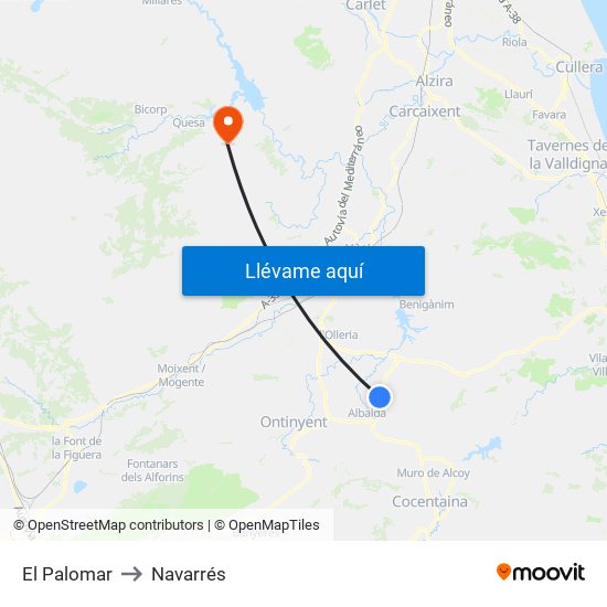 El Palomar to Navarrés map