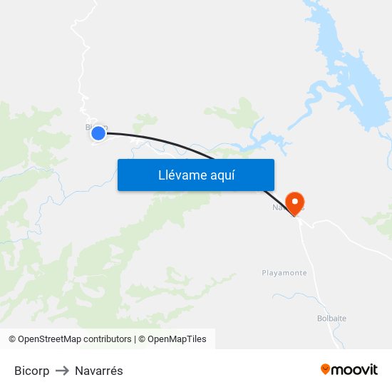 Bicorp to Navarrés map