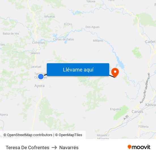 Teresa De Cofrentes to Navarrés map