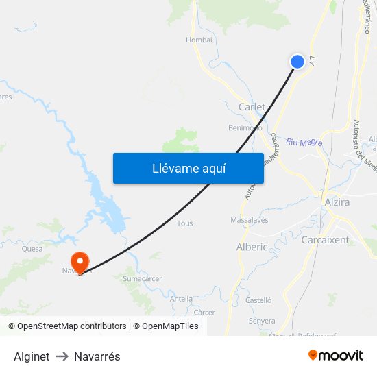 Alginet to Navarrés map
