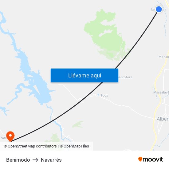 Benimodo to Navarrés map
