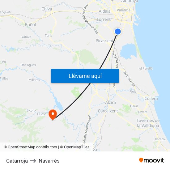 Catarroja to Navarrés map