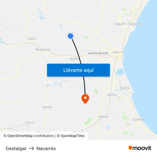 Gestalgar to Navarrés map