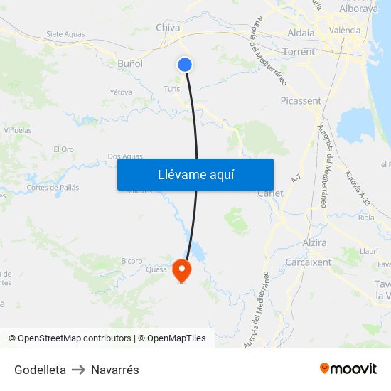 Godelleta to Navarrés map
