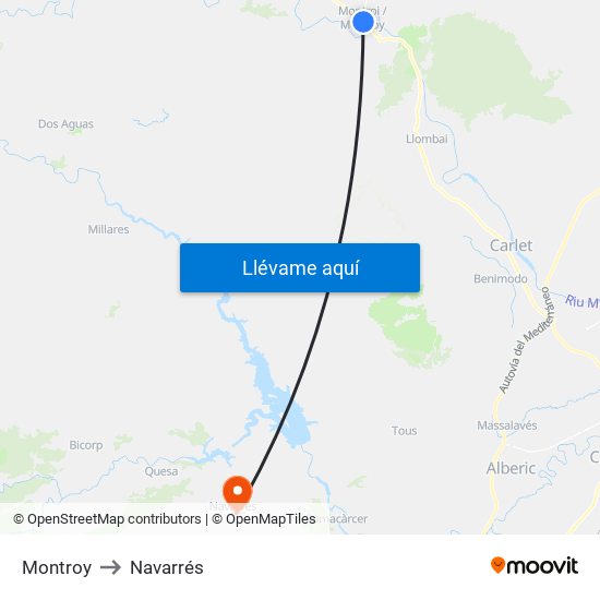 Montroy to Navarrés map