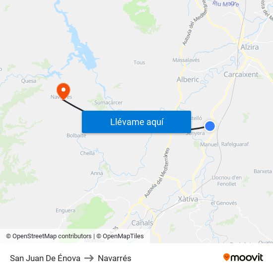 San Juan De Énova to Navarrés map