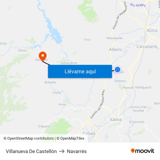 Villanueva De Castellón to Navarrés map