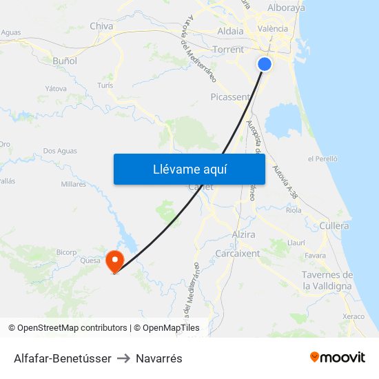 Alfafar-Benetússer to Navarrés map