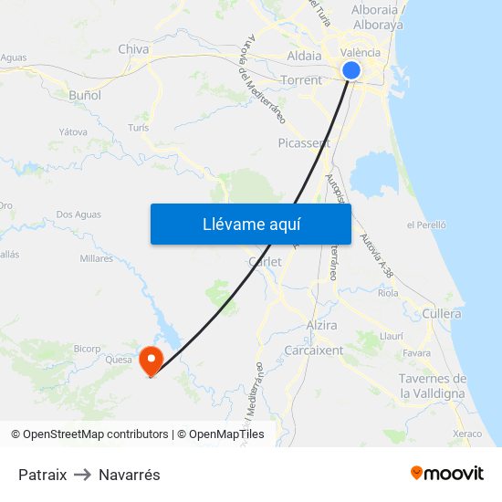 Patraix to Navarrés map