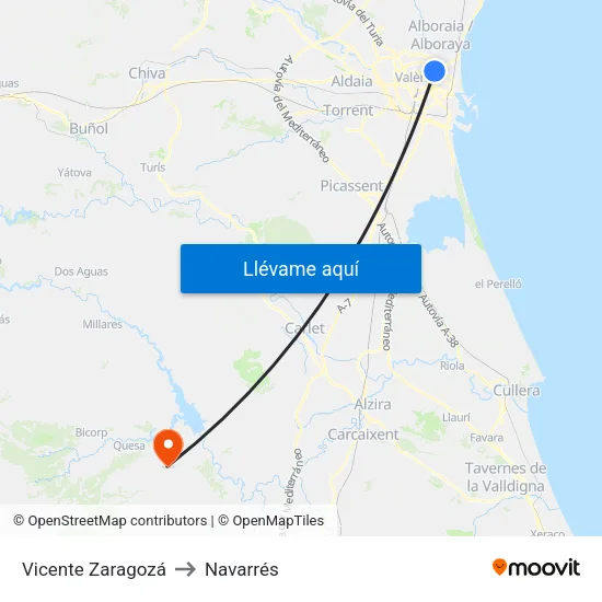 Vicente Zaragozá to Navarrés map