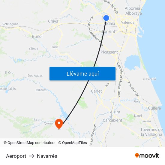 Aeroport to Navarrés map