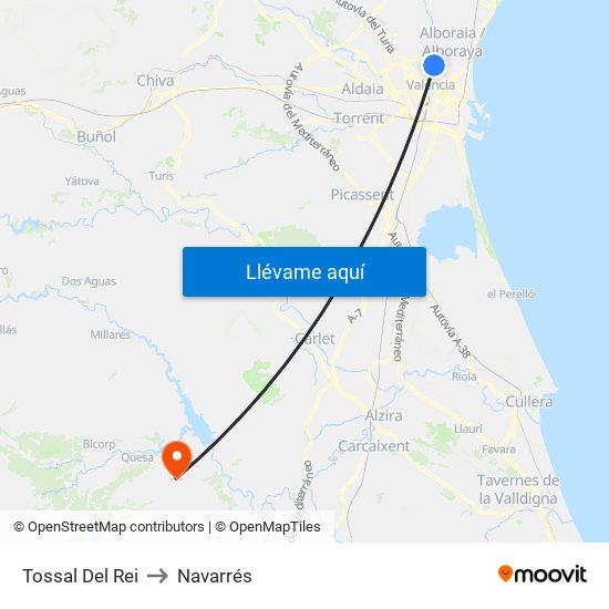 Tossal Del Rei to Navarrés map