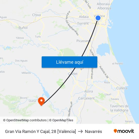 Gran Vía Ramón Y Cajal, 28 [València] to Navarrés map