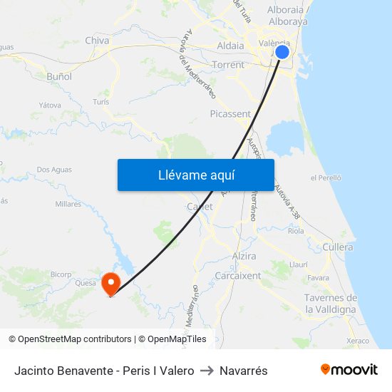 Jacinto Benavente - Peris I Valero to Navarrés map