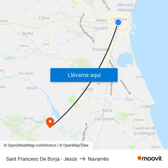 Sant Francesc De Borja - Jesús to Navarrés map