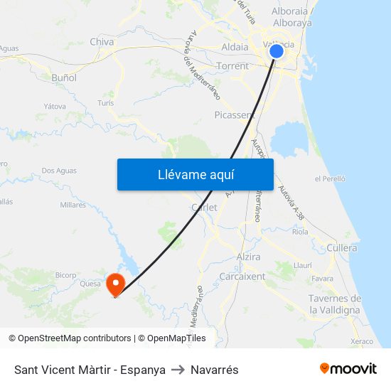 Sant Vicent Màrtir - Espanya to Navarrés map