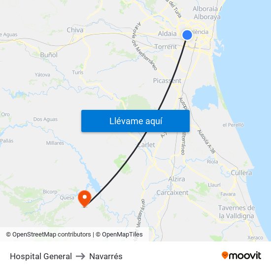 Hospital General to Navarrés map