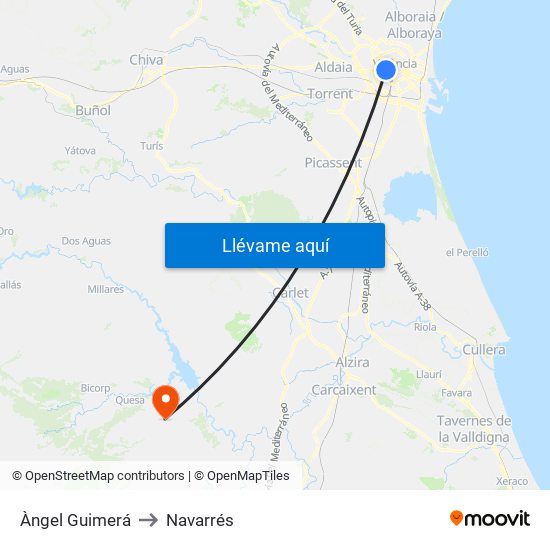 Àngel Guimerá to Navarrés map