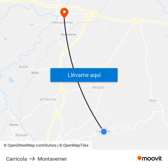 Carrícola to Montaverner map