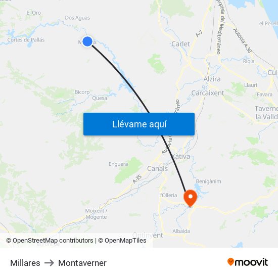 Millares to Montaverner map