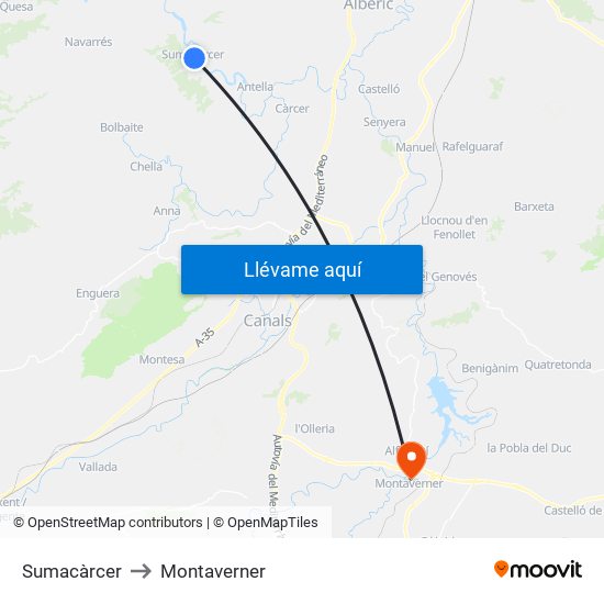 Sumacàrcer to Montaverner map