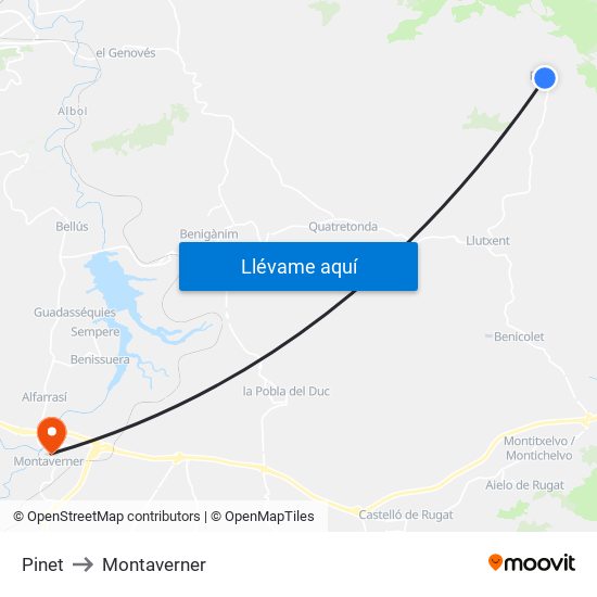 Pinet to Montaverner map