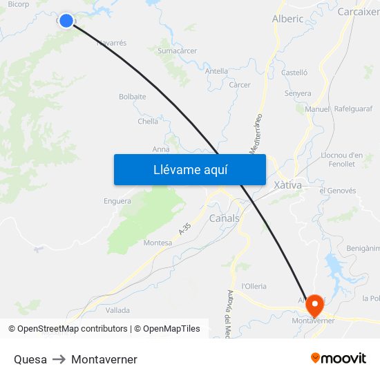 Quesa to Montaverner map