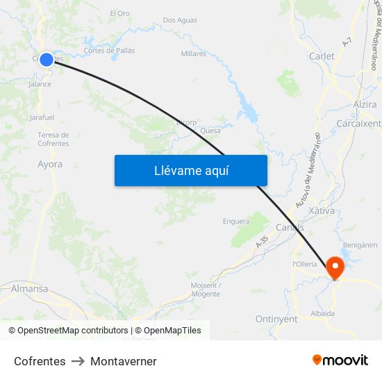 Cofrentes to Montaverner map