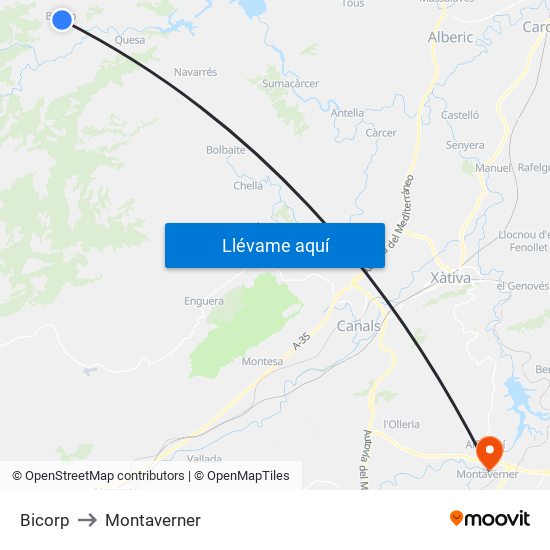 Bicorp to Montaverner map