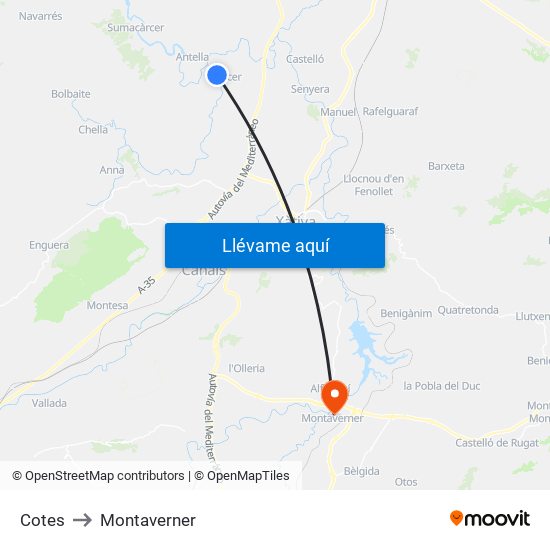 Cotes to Montaverner map