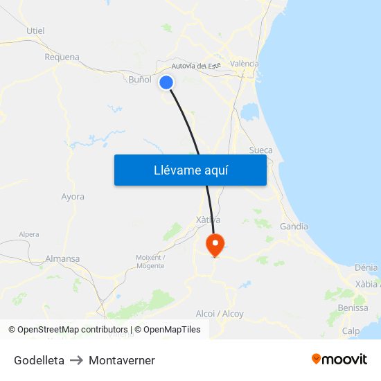 Godelleta to Montaverner map