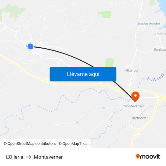 L'Olleria to Montaverner map