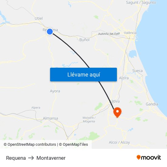 Requena to Montaverner map