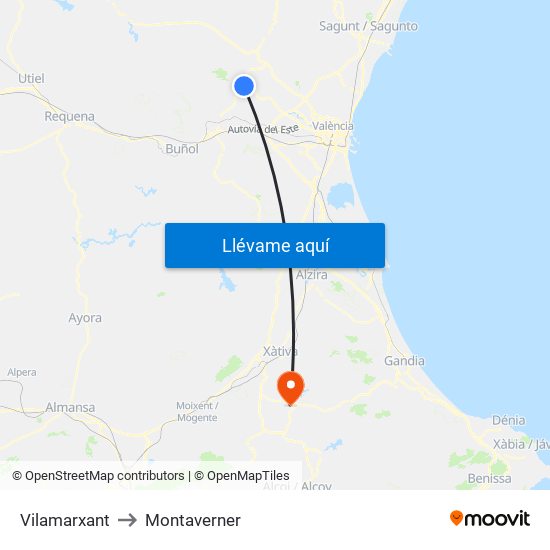 Vilamarxant to Montaverner map