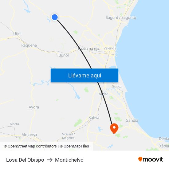 Losa Del Obispo to Montichelvo map