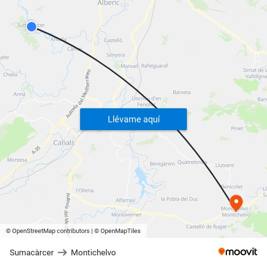 Sumacàrcer to Montichelvo map