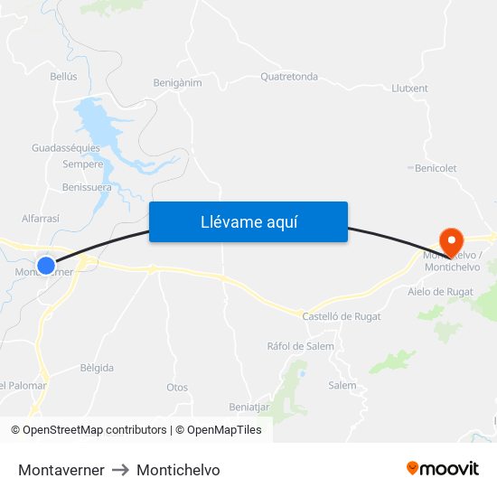Montaverner to Montichelvo map