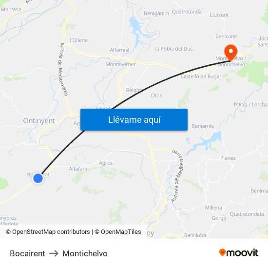 Bocairent to Montichelvo map