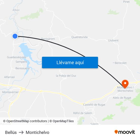Bellús to Montichelvo map