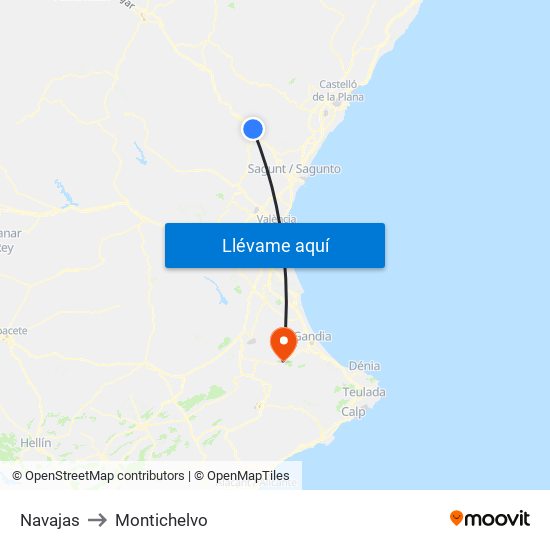Navajas to Montichelvo map