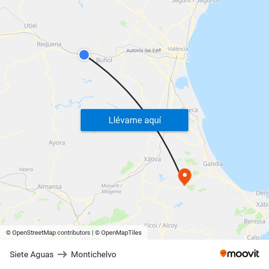 Siete Aguas to Montichelvo map