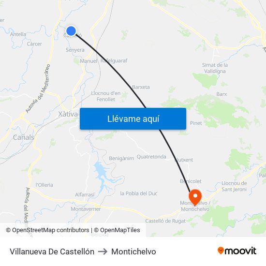 Villanueva De Castellón to Montichelvo map