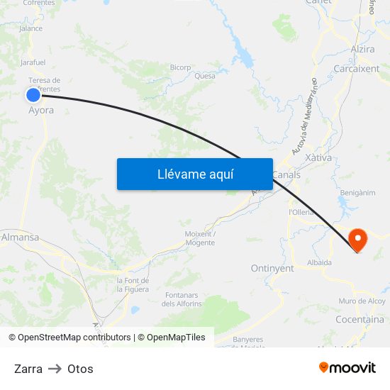 Zarra to Otos map