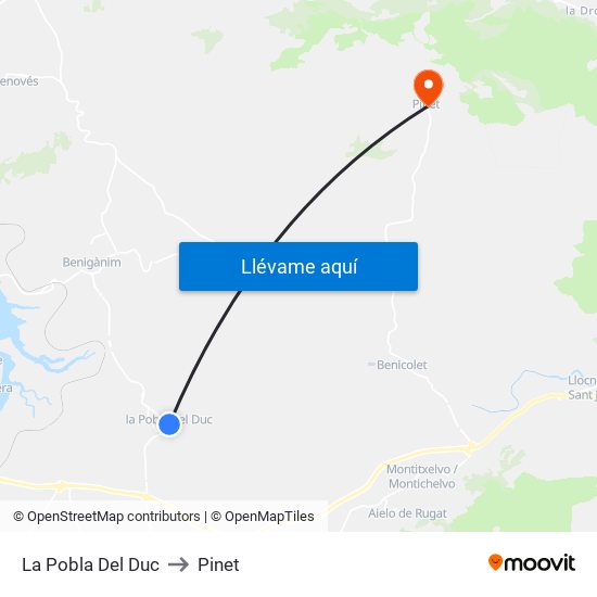 La Pobla Del Duc to Pinet map