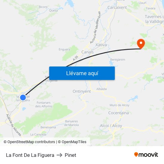 La Font De La Figuera to Pinet map