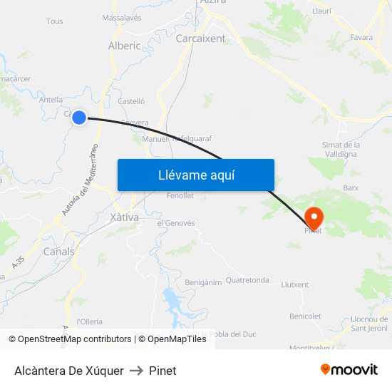 Alcàntera De Xúquer to Pinet map