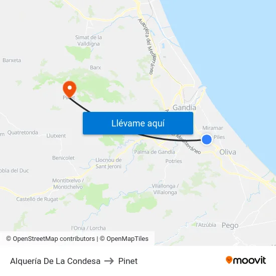 Alquería De La Condesa to Pinet map