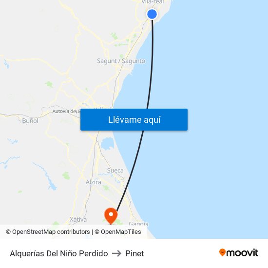 Alquerías Del Niño Perdido to Pinet map