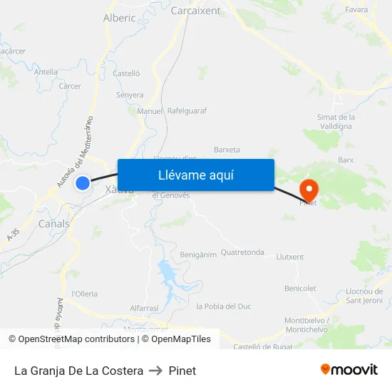 La Granja De La Costera to Pinet map