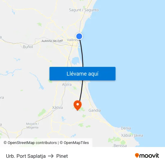 Alboraia. Urb. Port Saplatja to Pinet map